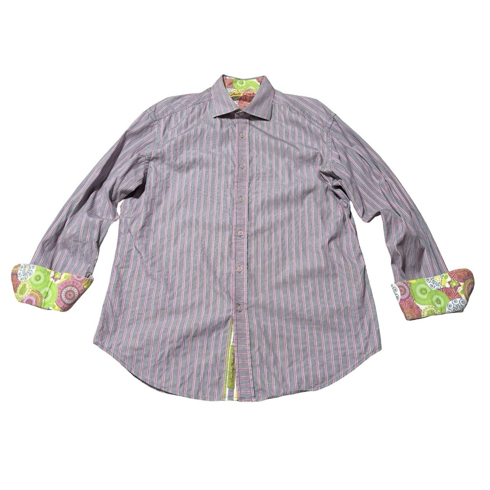 Robert Graham Men's Flip Cuff Pattern Button Down Shirt Striped Size L 23 x 30